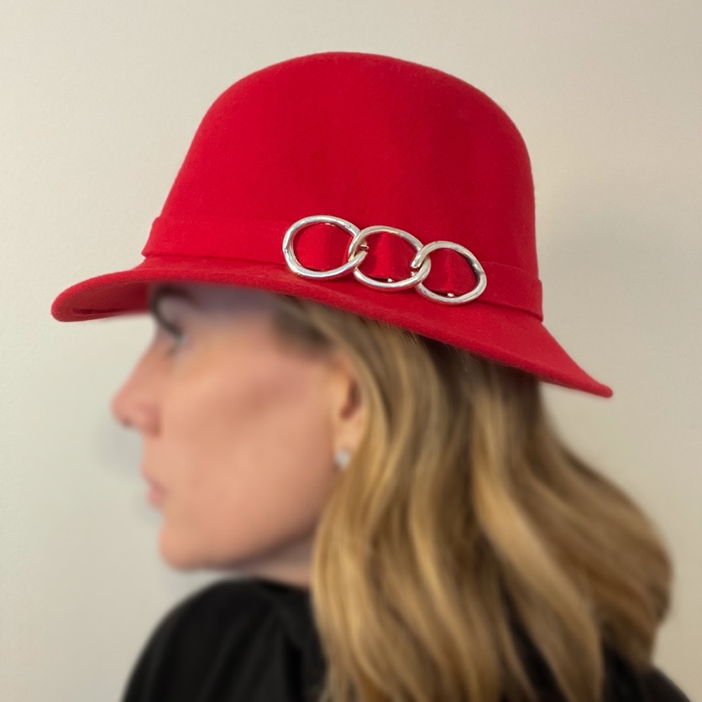 Red Felt Hat with Silver Accent